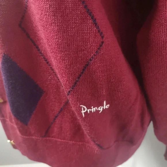 Vintage Pringle of Scotland Argyle cardigan burgundy - Picture 5 of 10